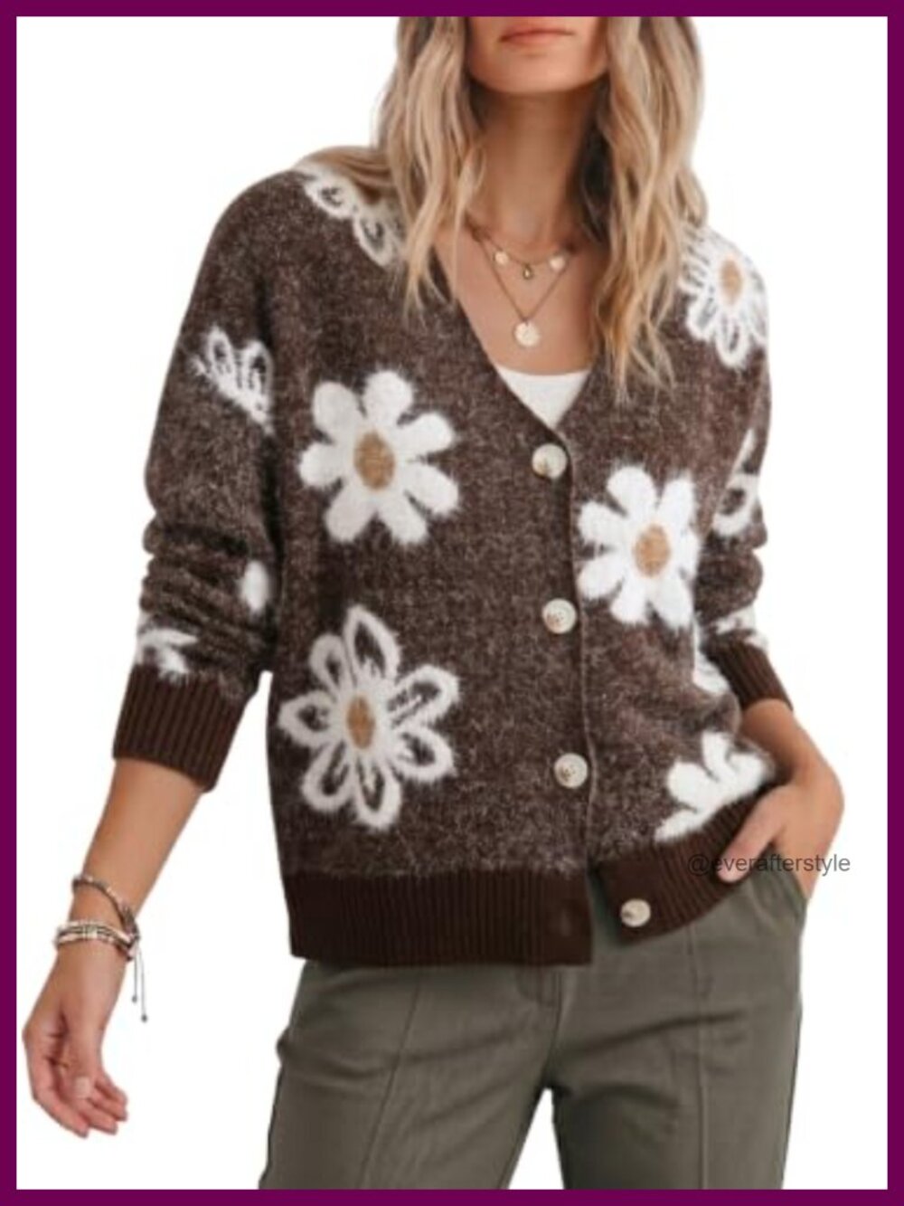 Dokotoo Womens Fuzzy Cardigan Floral Knit Open Front Coat